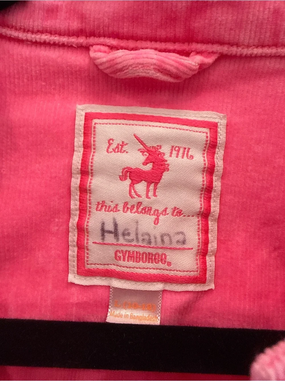 Gymboree corduroy jean jacket, bright pink